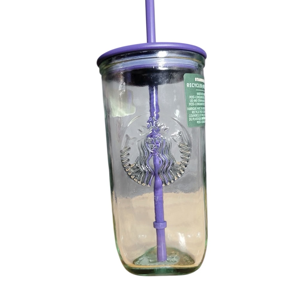 Starbucks NWT Glass Purple Recycled Triangle Tumbler Cup 16oz